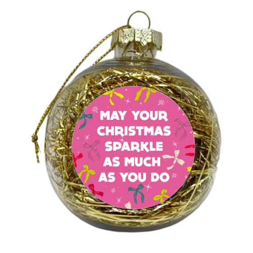 Sparkling Christmas Bow Card – Festive Retro Pink Design - xmas bauble by Ania Wieclaw