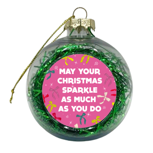 Sparkling Christmas Bow Card – Festive Retro Pink Design - xmas bauble by Ania Wieclaw