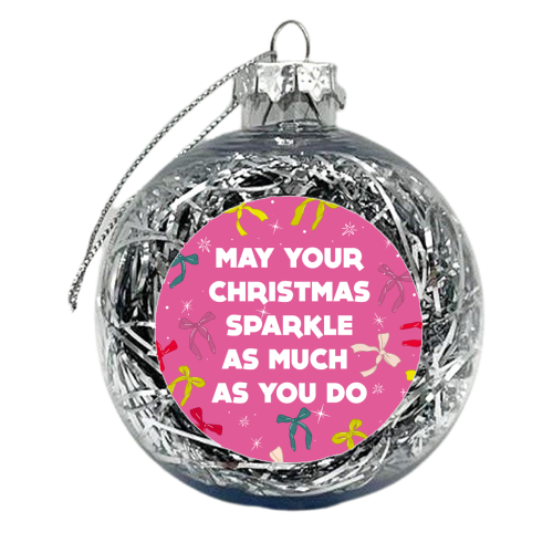 Sparkling Christmas Bow Card – Festive Retro Pink Design - xmas bauble by Ania Wieclaw