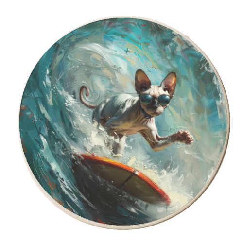 Sphynx Surfer - personalised beer coaster by DejaReve