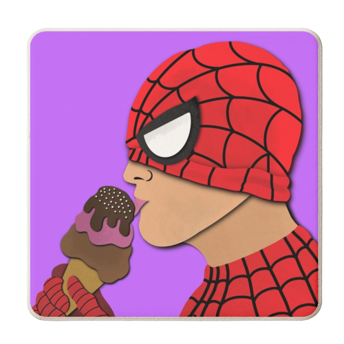 Spiderman ice-cream - personalised beer coaster by ainsley wilson