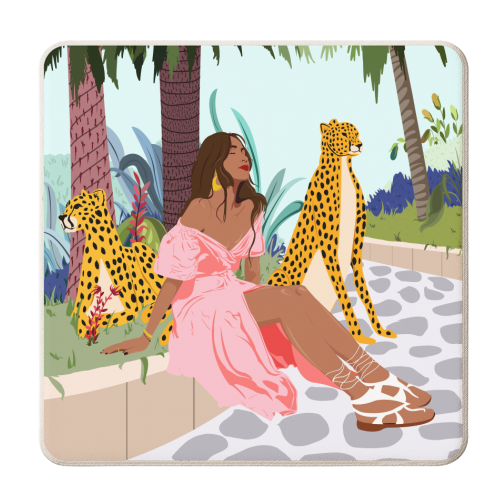 Spirit Animal, Cheetah, Leopard, Tiger Wildlife, Tropical Jungle Wild Cat Animals, Bohemian Woman Travel Garden Nature - personalised beer coaster by Uma Prabhakar Gokhale
