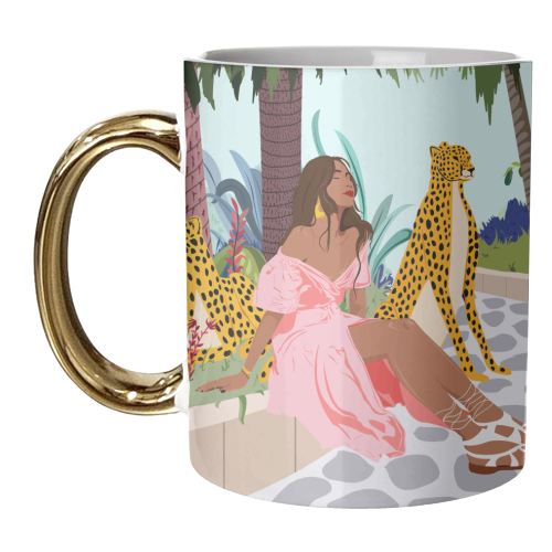 Spirit Animal, Cheetah, Leopard, Tiger Wildlife, Tropical Jungle Wild Cat Animals, Bohemian Woman Travel Garden Nature - unique mug by Uma Prabhakar Gokhale