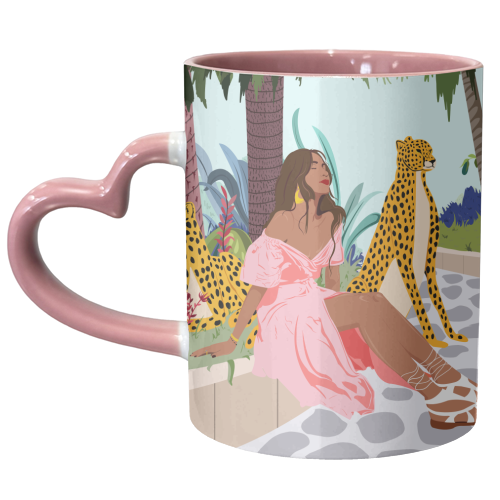 Spirit Animal, Cheetah, Leopard, Tiger Wildlife, Tropical Jungle Wild Cat Animals, Bohemian Woman Travel Garden Nature - unique mug by Uma Prabhakar Gokhale