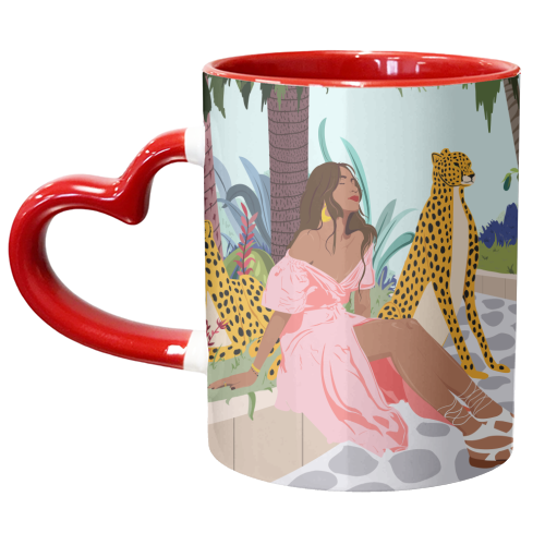 Spirit Animal, Cheetah, Leopard, Tiger Wildlife, Tropical Jungle Wild Cat Animals, Bohemian Woman Travel Garden Nature - unique mug by Uma Prabhakar Gokhale