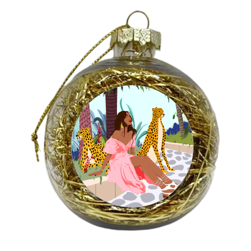 Spirit Animal, Cheetah, Leopard, Tiger Wildlife, Tropical Jungle Wild Cat Animals, Bohemian Woman Travel Garden Nature - xmas bauble by Uma Prabhakar Gokhale