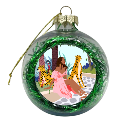 Spirit Animal, Cheetah, Leopard, Tiger Wildlife, Tropical Jungle Wild Cat Animals, Bohemian Woman Travel Garden Nature - xmas bauble by Uma Prabhakar Gokhale