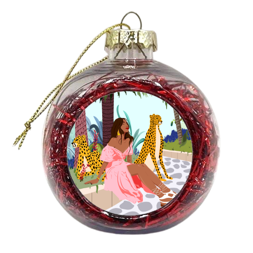 Spirit Animal, Cheetah, Leopard, Tiger Wildlife, Tropical Jungle Wild Cat Animals, Bohemian Woman Travel Garden Nature - xmas bauble by Uma Prabhakar Gokhale