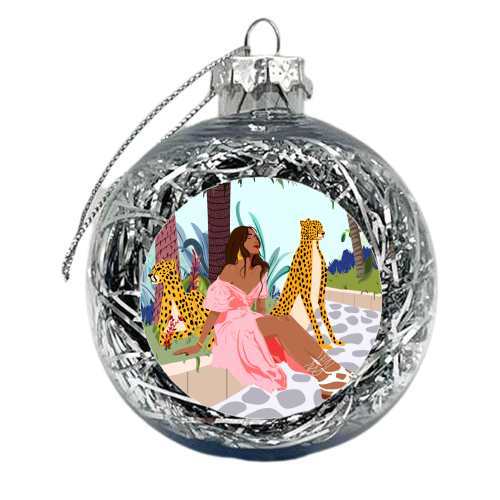 Spirit Animal, Cheetah, Leopard, Tiger Wildlife, Tropical Jungle Wild Cat Animals, Bohemian Woman Travel Garden Nature - xmas bauble by Uma Prabhakar Gokhale