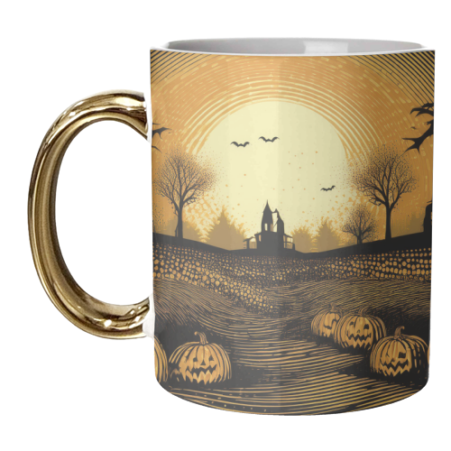 Spooky Pumpkin Field - unique mug by Adam Regester