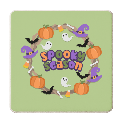 Spooky Season - Halloween Wreath - personalised beer coaster by Amy Farmer