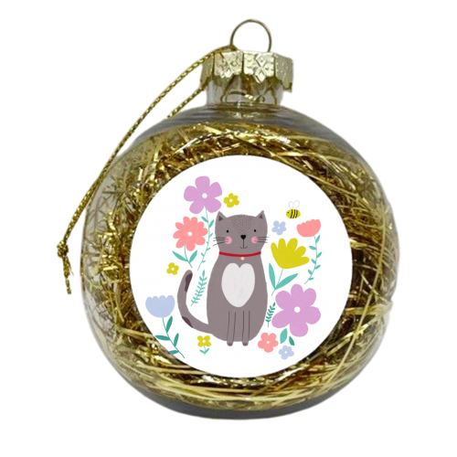Spring cat - xmas bauble by sarah morley