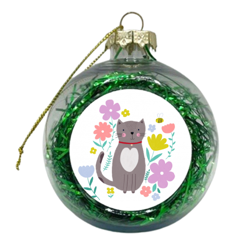 Spring cat - xmas bauble by sarah morley