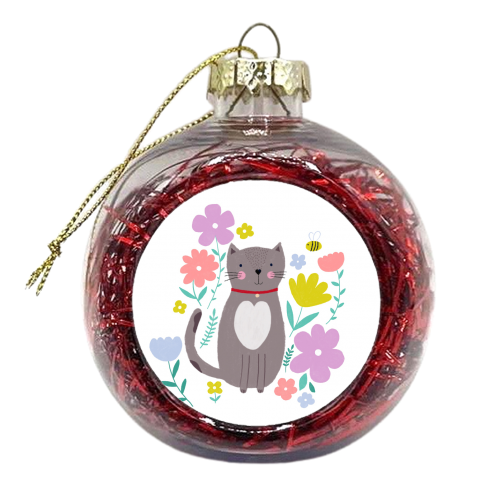 Spring cat - xmas bauble by sarah morley