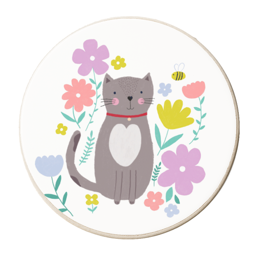 Spring cat - personalised beer coaster by sarah morley
