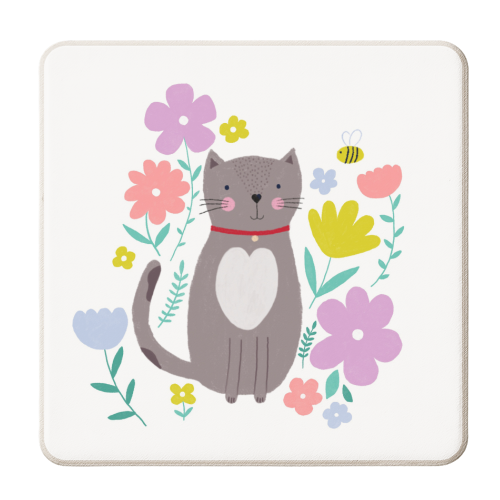 Spring cat - personalised beer coaster by sarah morley