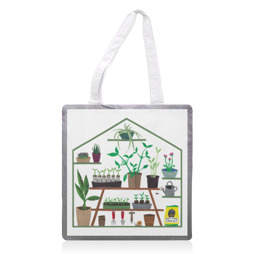 Spring Greenhouse - printed canvas tote bag by Christina Carpenter