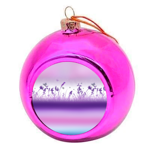 Spring Meadow Haze Pink Purple Blue - colourful christmas bauble by InspiredImages