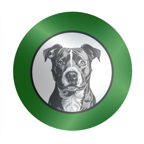 Staffordshire Bull Terrier Cameo Dog Portrait (dark green) - Circle Sticker by Adam Regester