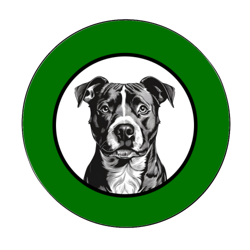 Staffordshire Bull Terrier Cameo Dog Portrait (dark green) - Circle Sticker by Adam Regester
