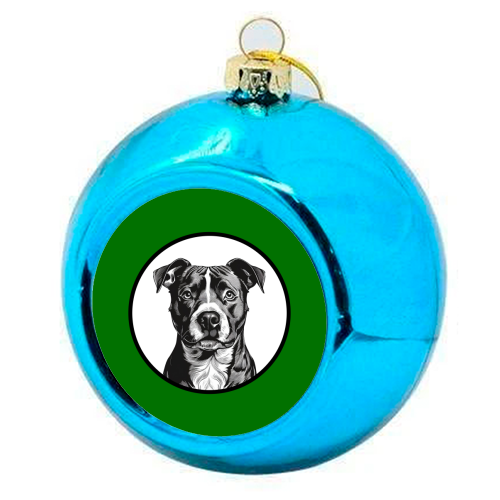 Staffordshire Bull Terrier Cameo Dog Portrait (dark green) - colourful christmas bauble by Adam Regester