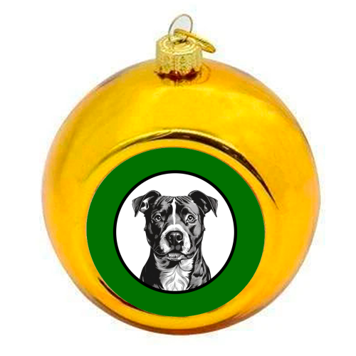 Staffordshire Bull Terrier Cameo Dog Portrait (dark green) - colourful christmas bauble by Adam Regester
