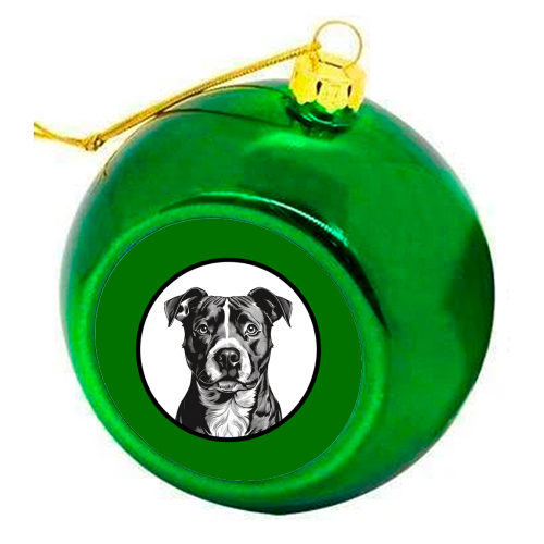 Staffordshire Bull Terrier Cameo Dog Portrait (dark green) - colourful christmas bauble by Adam Regester