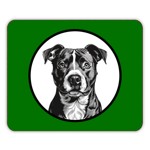 Staffordshire Bull Terrier Cameo Dog Portrait (dark green) - designer placemat by Adam Regester