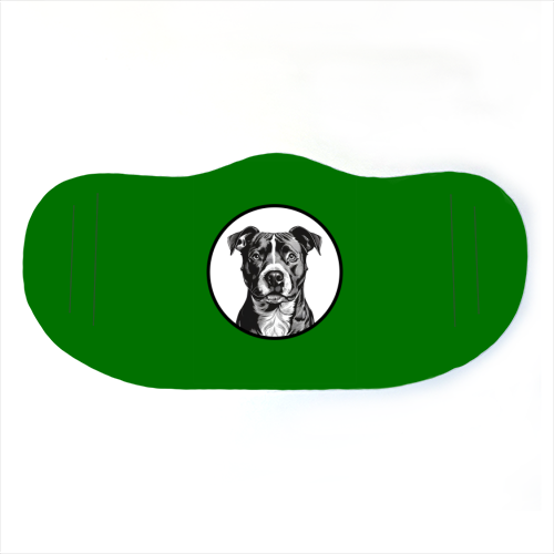 Staffordshire Bull Terrier Cameo Dog Portrait (dark green) - face cover mask by Adam Regester