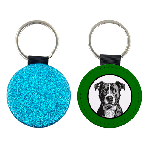 Staffordshire Bull Terrier Cameo Dog Portrait (dark green) - keyring by Adam Regester