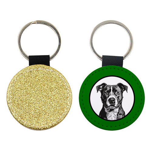 Staffordshire Bull Terrier Cameo Dog Portrait (dark green) - keyring by Adam Regester