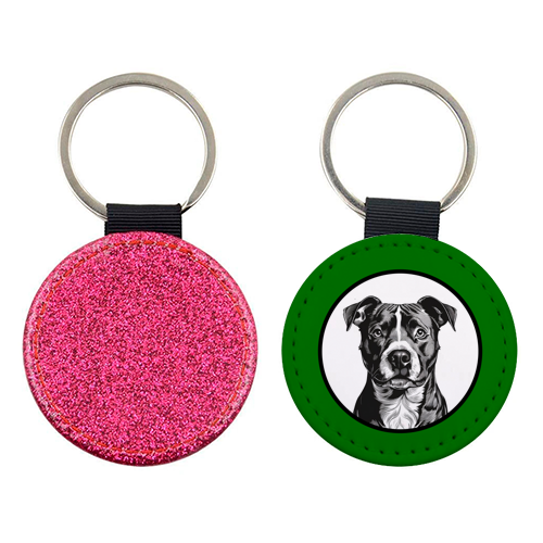 Staffordshire Bull Terrier Cameo Dog Portrait (dark green) - keyring by Adam Regester