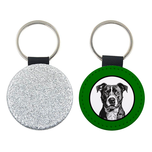 Staffordshire Bull Terrier Cameo Dog Portrait (dark green) - keyring by Adam Regester