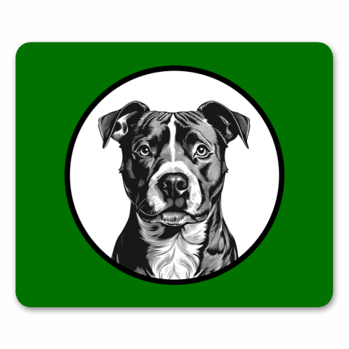 Staffordshire Bull Terrier Cameo Dog Portrait (dark green) - mouse mat by Adam Regester