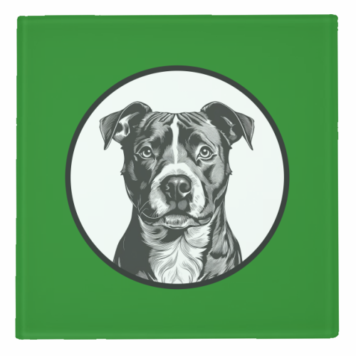 Staffordshire Bull Terrier Cameo Dog Portrait (dark green) - personalised beer coaster by Adam Regester