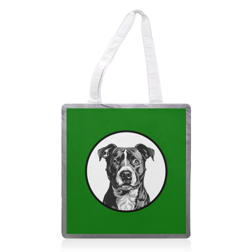 Staffordshire Bull Terrier Cameo Dog Portrait (dark green) - printed canvas tote bag by Adam Regester
