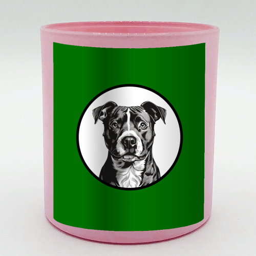 Staffordshire Bull Terrier Cameo Dog Portrait (dark green) - scented candle by Adam Regester