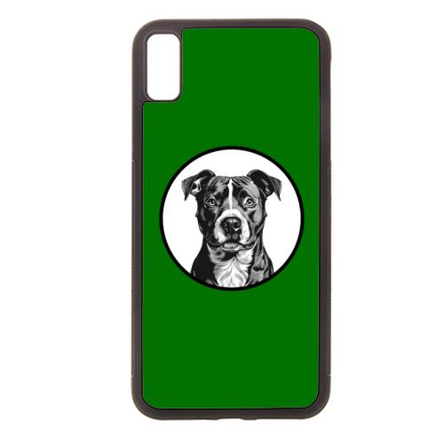 Staffordshire Bull Terrier Cameo Dog Portrait (dark green) - stylish phone case by Adam Regester