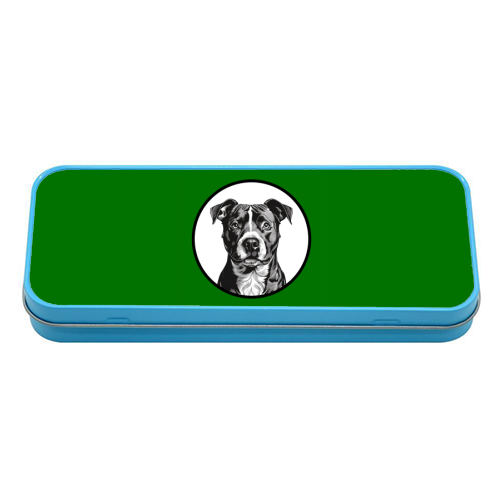 Staffordshire Bull Terrier Cameo Dog Portrait (dark green) - tin pencil case by Adam Regester