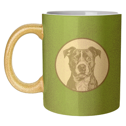 Staffordshire Bull Terrier Cameo Dog Portrait (dark green) - unique mug by Adam Regester