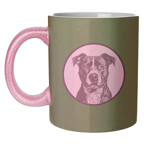 Staffordshire Bull Terrier Cameo Dog Portrait (dark green) - unique mug by Adam Regester