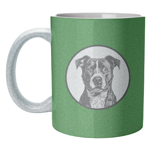 Staffordshire Bull Terrier Cameo Dog Portrait (dark green) - unique mug by Adam Regester