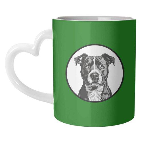 Staffordshire Bull Terrier Cameo Dog Portrait (dark green) - unique mug by Adam Regester