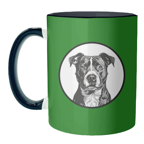 Staffordshire Bull Terrier Cameo Dog Portrait (dark green) - unique mug by Adam Regester