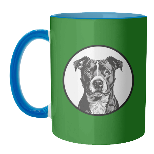 Staffordshire Bull Terrier Cameo Dog Portrait (dark green) - unique mug by Adam Regester