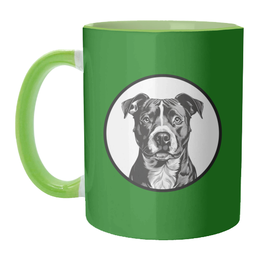 Staffordshire Bull Terrier Cameo Dog Portrait (dark green) - unique mug by Adam Regester