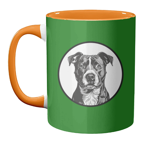 Staffordshire Bull Terrier Cameo Dog Portrait (dark green) - unique mug by Adam Regester
