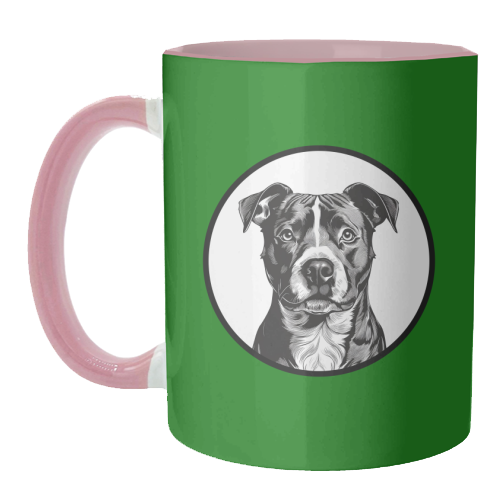 Staffordshire Bull Terrier Cameo Dog Portrait (dark green) - unique mug by Adam Regester