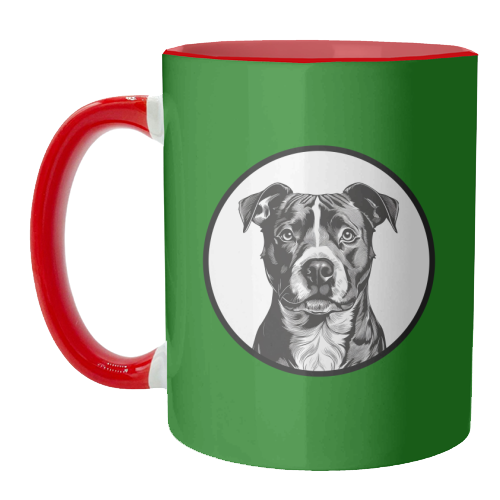 Staffordshire Bull Terrier Cameo Dog Portrait (dark green) - unique mug by Adam Regester