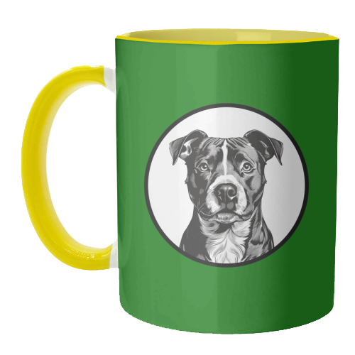 Staffordshire Bull Terrier Cameo Dog Portrait (dark green) - unique mug by Adam Regester